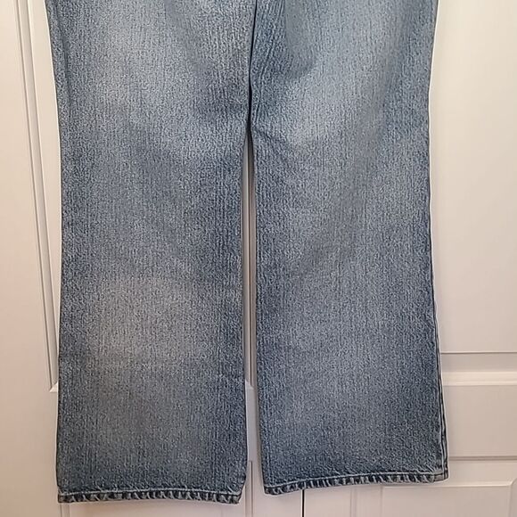 90s Express Bleus High Rise Medium wash Blue Flare Wide Leg Jeans Size 11/12 - Picture 8 of 14